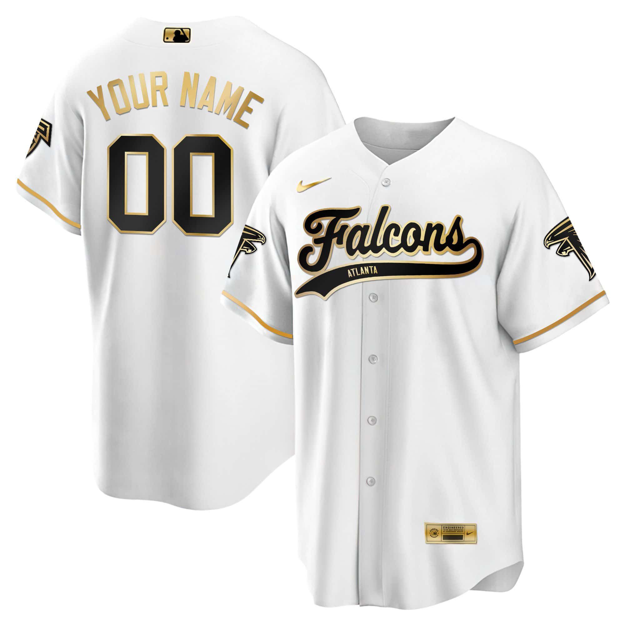 Men Atlanta Falcons White Gold 2024 Nike Baseball Custom NFL Jersey
